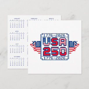 Cartão De Festividades Calendário EUA 250 – 1776 a 2026 Pixel Art