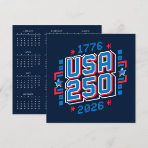 Cartão De Festividades Calendário EUA 250 – 1776 a 2026 Pixel Art