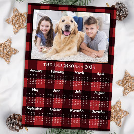 Cartão De Festividades Calendário Fotográfico do Cão da Família de Xadrez
