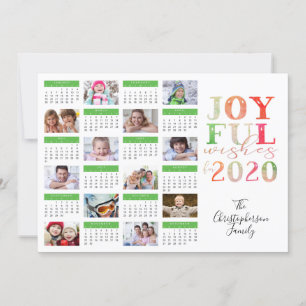 Cartão De Festividades Calendário Moderno de Colagem de Fotos 2020 DESEJO