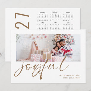 Cartão De Festividades Calendário Moderno de Fotos de 2027 Dourado Natal