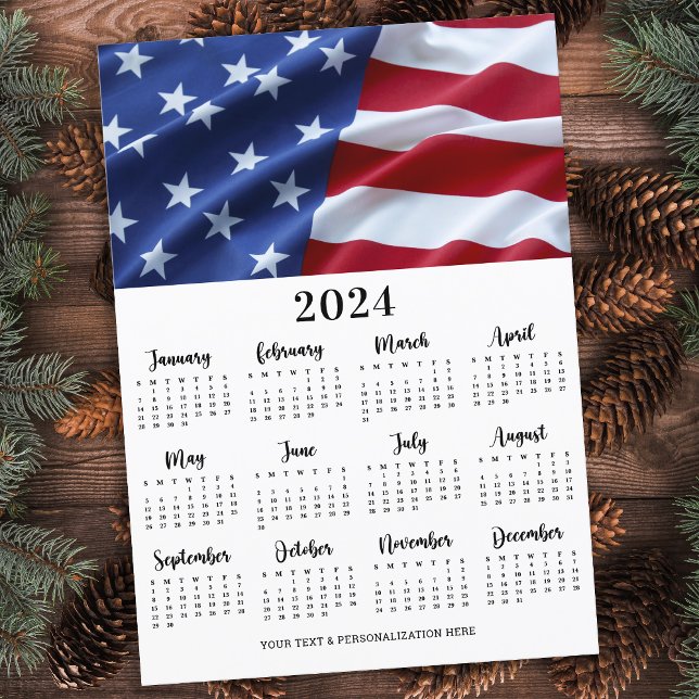 Cartão De Festividades Calendário Patriótico dos EUA - Bandeira Americana (Criador carregado)