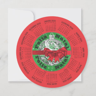Cartão De Festividades Calendário Português 2026 Feliz Natal