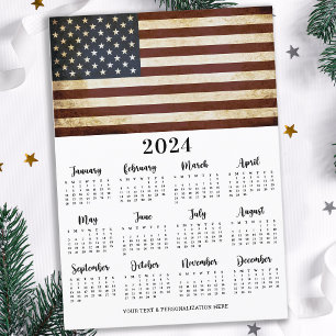 Cartão De Festividades Calendário Vintage American Flag Patriótico 12 M