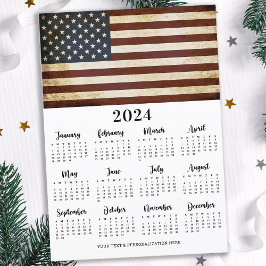 Cartão De Festividades Calendário Vintage American Flag Patriótico 12 Mes