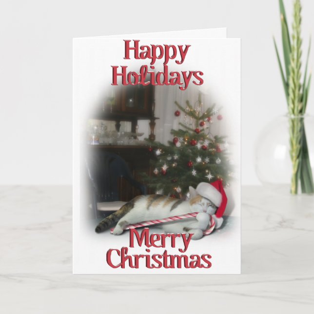 Cartão De Festividades Cali, o Gatinho do Candy Cane (Frente)