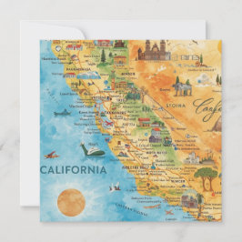 Cartão De Festividades California Illustrated Watercolor Map Art
