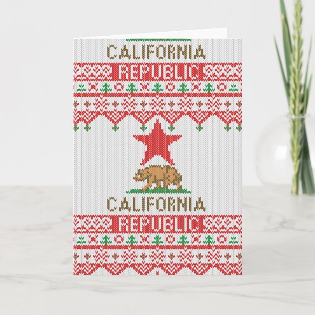 Cartão De Festividades California Republic Bear on Christmas Ugly Sweater (Frente)