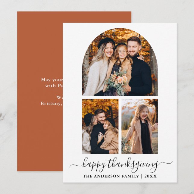 Cartão De Festividades Caligrafia 3 Arch Fotográfico Ação de Graças Terra (Frente/Verso)