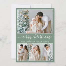Cartão De Festividades Caligrafia 4 Foto Feliz Natal Sage Verde