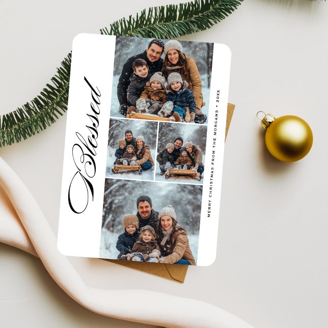 Cartão De Festividades Caligrafia Abençoou 4 Fotografias Natal Religioso (Criador carregado)