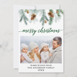 Cartão De Festividades Caligrafia Aquarela Pine Cones Natal Verde