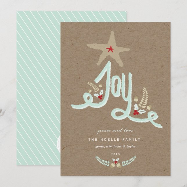 Cartão De Festividades Caligrafia Azul de Folhas Alegres Desenhada à Mão  (Frente/Verso)