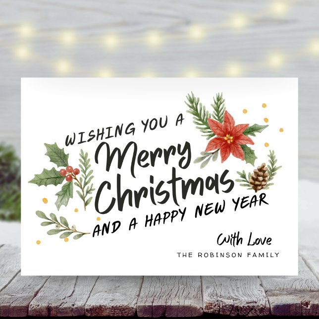 Cartão De Festividades Caligrafia Botânica Feliz Natal Não Foto (Criador carregado)