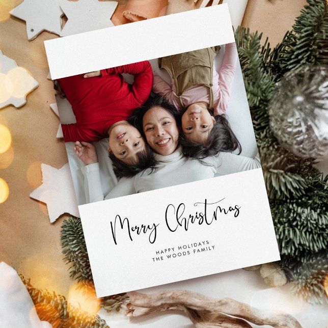 Cartão De Festividades Caligrafia branca moderna Foto de Natal feliz (Criador carregado)