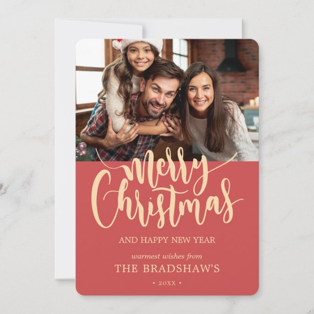 Cartão De Festividades Caligrafia Clássica Foto de Feliz Natal (Frente)