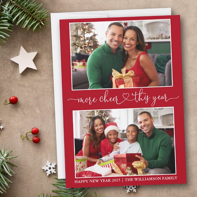 Cartão De Festividades Caligrafia Coração Mais Alegre Vermelho 2 Foto (Customize to add text to back of card.)