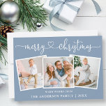 Cartão De Festividades Caligrafia Coração Natal Dusty Blue 3 Foto<br><div class="desc">Cartaz de Natal Feliz 3 Fotografias do Coração da Caligrafia Moderna - Fundo Azul Dusty</div>
