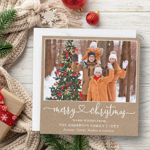 Cartão De Festividades Caligrafia Coração Script Natal Kraft Quadrado