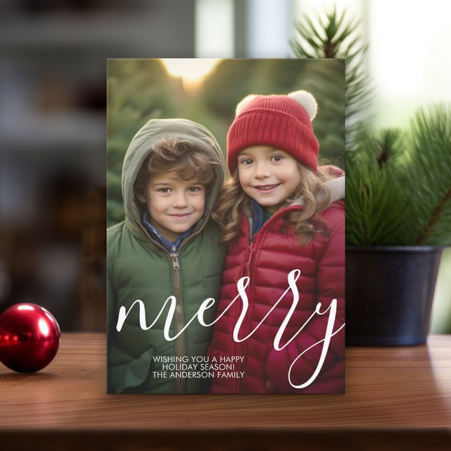 Cartão De Festividades Caligrafia de Feliz Moderna 4 Fotografia Instantân (Online Christmas Card - Print and Download Options)