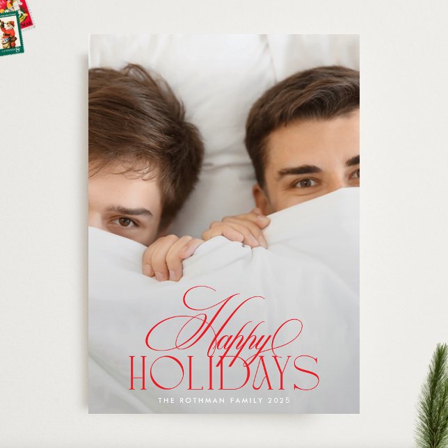 Cartão De Festividades Caligrafia de Natal Elegante Vermelho e Branco 2 F (Criador carregado)