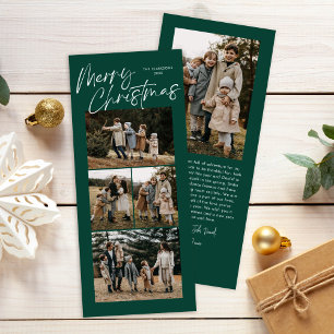Cartão De Festividades Caligrafia de Natal Verde Cinco Fotos Finas