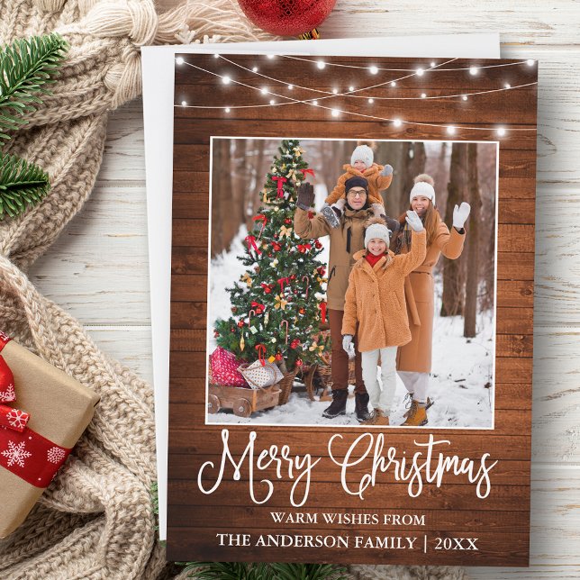 Cartão De Festividades Caligrafia divertida Foto das luzes de Natal (Customize to add text to back of card.)