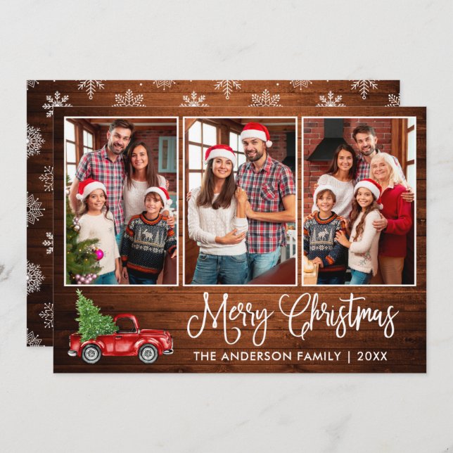 Cartão De Festividades Caligrafia Divertida Madeira Natal Caminhão Vermel (Frente/Verso)