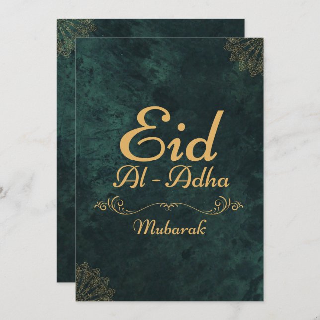 Cartão De Festividades Caligrafia Dourada Eid Al-Adha Mubarak 2025 (Frente/Verso)