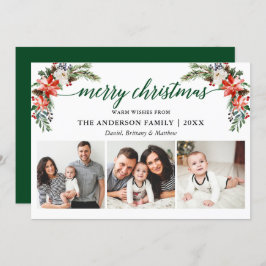 Cartão De Festividades Caligrafia Elegante Aquarela Invernal Verde Floral