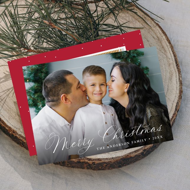 Cartão De Festividades Caligrafia elegante Feliz Natal Vermelho 2 Foto (Criador carregado)