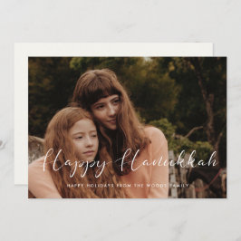 Cartão De Festividades Caligrafia elegante, foto feliz de Hanukkah
