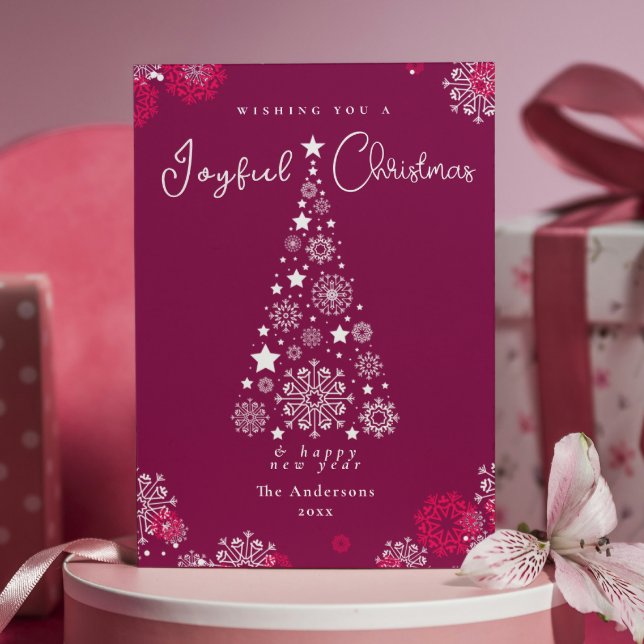 Cartão De Festividades Caligrafia elegante Magenta Natal Feliz (Elegant Calligraphy Merry Christmas Viva Magenta Holiday Card)