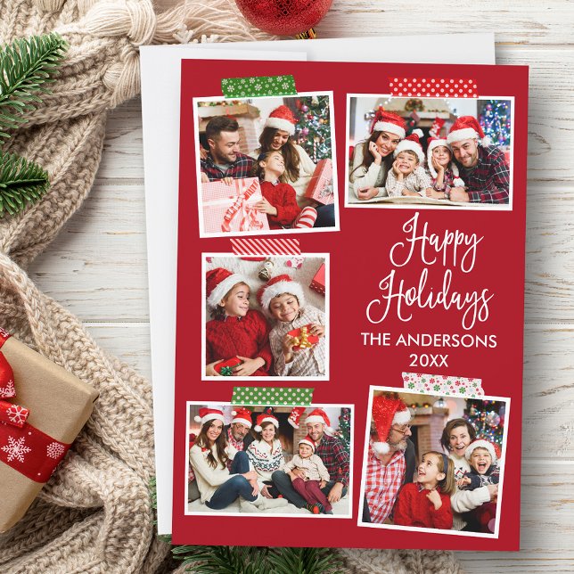 Cartão De Festividades Caligrafia Feliz Feriados Artesanato Fita Vermelha (Customize to add text to back of card.)