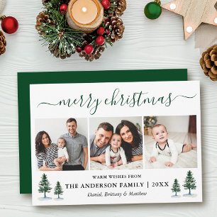 Cartão De Festividades Caligrafia Feliz Natal 3 Fotos de Pinheiros Verdes