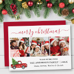 Cartão De Festividades Caligrafia Feliz Natal Caminhão Vermelho 3 Foto<br><div class="desc">Cláusula de Caligrafia Moderna 3 Fotografia Colagem de Fotografias Família Merry Cartão de Natal inclui Watercolor Vintage Red Truck com Árvore - Script Vermelho</div>