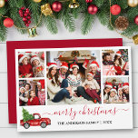 Cartão De Festividades Caligrafia Feliz Natal Caminhão Vermelho 5 Foto<br><div class="desc">A Carta de Natal Merry para Colagem Fotográfica da Família Fotográfica do Script de Caligrafia Moderno 5 inclui Watercolor Vintage Red Truck com Tree - Red Script</div>