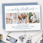 Cartão De Festividades Caligrafia Feliz Natal Dusty Blue 3 Foto<br><div class="desc">Modern Trendy Calliographic 3 Photo Family Collage Cartão de Natal Feliz - Azul Dusty</div>