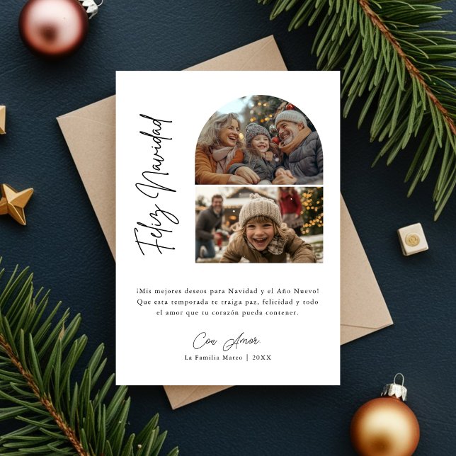 Cartão De Festividades Caligrafia Hispânica Foto Feliz Navidad Natal (Criador carregado)