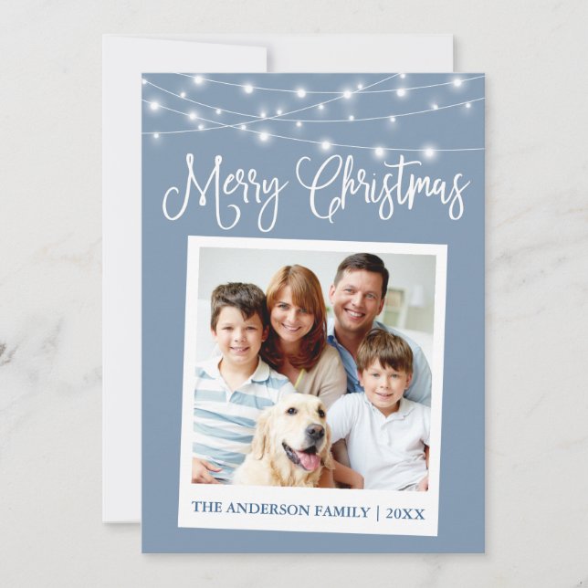 Cartão De Festividades Caligrafia Ilumina Câmera Instantânea Foto Azul (Frente)