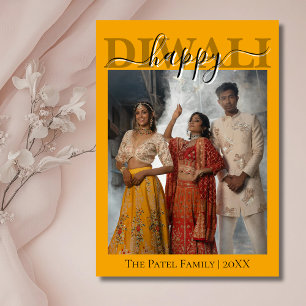 Cartão De Festividades Caligrafia Laranja Marigold Foto Diwali Feliz