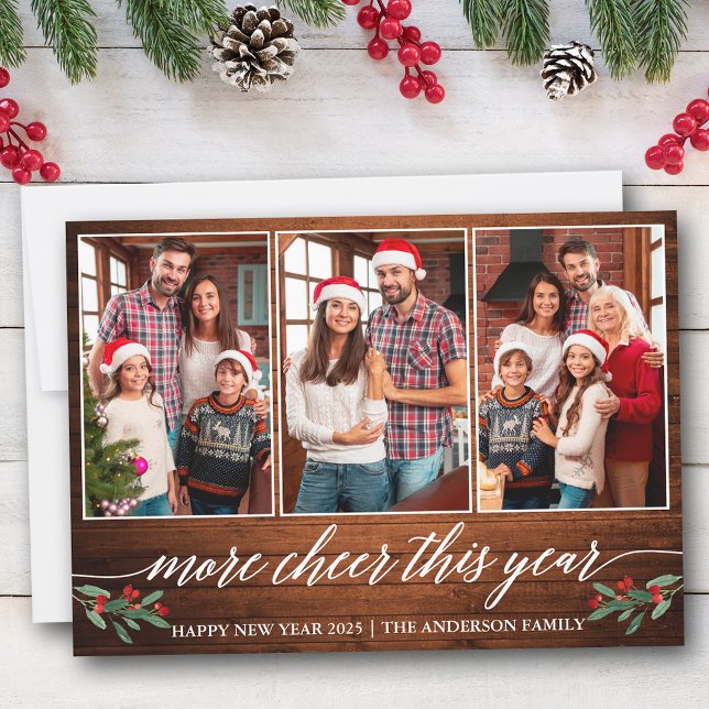 Cartão De Festividades Caligrafia Madeira Mais Alegre Este Ano 3 Foto (Customize to add text to back of card.)