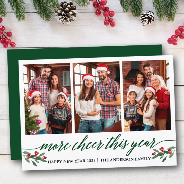 Cartão De Festividades Caligrafia Mais Saúde Este Ano 3 Foto Verde (Customize to add text to back of card or to change color of  back of card.)