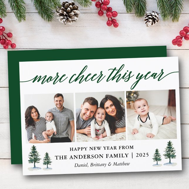 Cartão De Festividades Caligrafia Mais Saúde Este Ano 3 Fotografias (Customize to add text to back of card.)