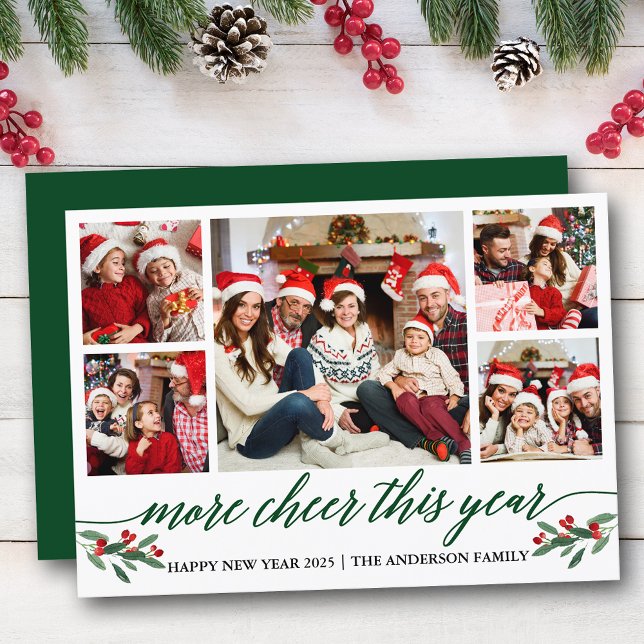 Cartão De Festividades Caligrafia Mais Saúde Este Ano 5 Foto Verde (Customize to add text to back of card.)