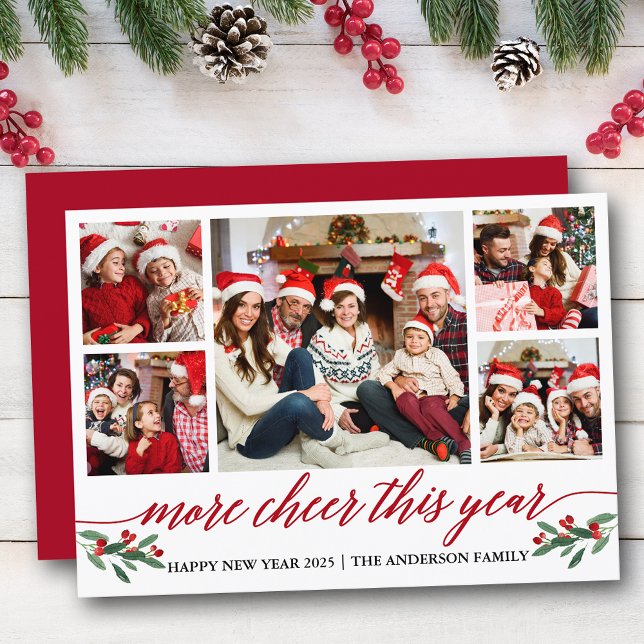 Cartão De Festividades Caligrafia Mais Saúde Este Ano 5 Foto Vermelho (Customize to add text to back of card.)
