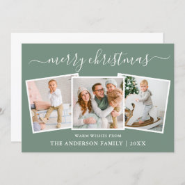 Cartão De Festividades Caligrafia moderna 3 Foto de Natal Verde