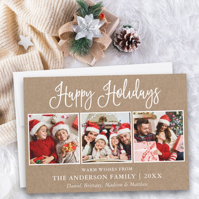 Cartão De Festividades Caligrafia moderna 3 Foto Kraft (Customize to add text to back of card.)