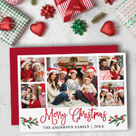 Cartão De Festividades Caligrafia moderna 5 Foto Natal Vermelho