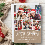 Cartão De Festividades Caligrafia Moderna Kraft de Natal 4 Foto<br><div class="desc">Placa da Família Kraft de Natal Feliz 4 Foto do Script Moderno de Caligrafia</div>